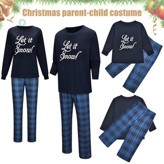 DGH 2 piezas de ropa de coincidencia familiar para pijamas de navidad impreso Let it Snow navidad ropa de dormir