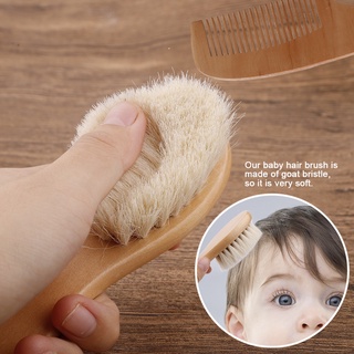 Cepillo de madera de lana Natural para bebé, cepillo de pelo recién nacido, masajeador de cabeza, champú (2)