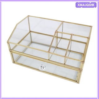 [xmajqshk] Clear Glass Jewelry Organizer Box - Golden Metal Keepsake Box Jewelry Organizer Holder, Wedding Birthday Gift, Vanity