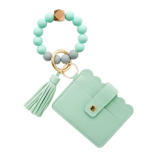 Womens Wristlet Keychain Key Ring Bracelet Silicone Keys Chain Beaded Bangle Card Holder Purse Wristlet Credit Card (8)