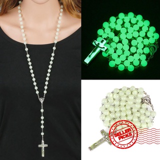 collar unisex brillante en cuentas de rosario oscuro collar luminoso joyería regalo v9y1