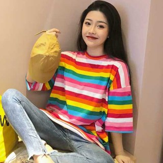INS Hot Sale【Ready Stock】Rainbow Color Women Causal Loose TShirt Tops (5)