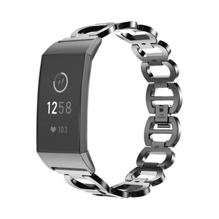 Correa de reloj inteligente de lujo de repuesto de cadena inoxidable para Fitbit Charge 3 correa de Metal Smartwatch accesorios negro/plata
