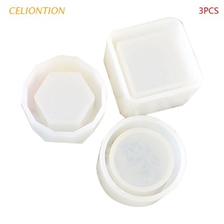 celion 3 pzs/juego de moldes de silicón geométricos poligonales de hormigón para macetas diy