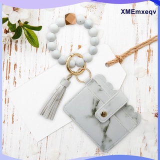 [XMEMXEQV] Womens Wristlet Keychain Key Ring Bracelet Silicone Keys Chain Beaded Bangle Card Holder Purse Wristlet Credit Card