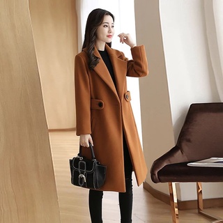 Abrigo de lana ajustado a la cintura estilo coreano para mujer de longitud media2020Ropa de otoño e invierno para mujer ajustada ajustada sobre la rodilla abrigo de lana para mujer