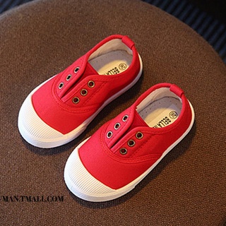 #TY Unisex Color caramelo zapatos de lona para niños fácil de usar deslizamiento en zapatos con suela de goma