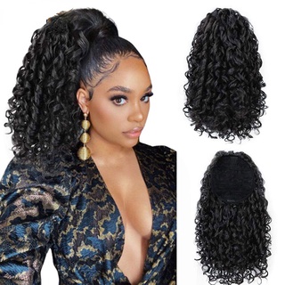 Afro Kinky Curly Drawstring Ponytail Extensions 14 inch Long Clip In Ponytail Human Hair Extension