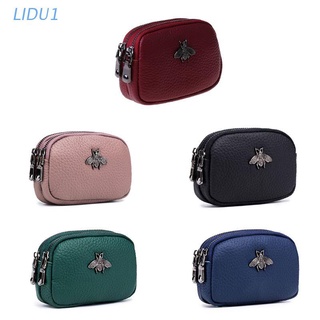 Lidu1 mujeres monedero de cuero genuino femenino doble cremallera organizador de viaje Mini bolsa de almacenamiento pequeña carteras nuevas