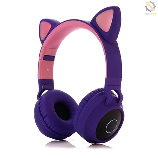 Auriculares inalámbricos led de oreja de gato RGB 3 colores luces con cancelación de ruido BT plegable auriculares TF tarjeta/Radio mm enchufe púrpura+rosa