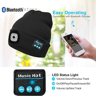 Inalámbrico Bluetooth 5.0 sombrero de música con faros LED, Musical de punto USB recargable gorra manos libres navidad invierno gorro lavable para hombres mujeres correr esquí senderismo Camping ciclismo