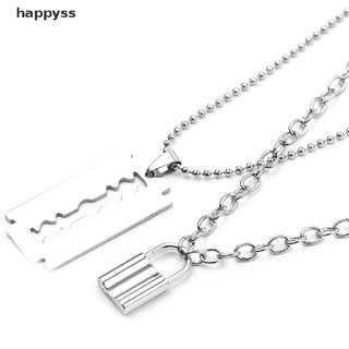 collar de cadena de eslabones happyss punk de doble capa con colgante de hoja de candado para mujer mx (1)