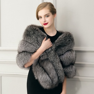 Liva Girl Women's faux Fur Collar Shawl Grey Color Soft Imitated Fox Fur (2)