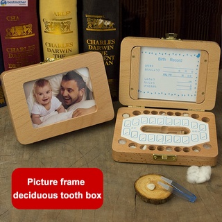 deciduo caja de dientes de madera de los dientes de bebé caso de almacenamiento con ranura para fotos de los niños organizador de recuerdo para el pelo bebé ducha regalo (1)