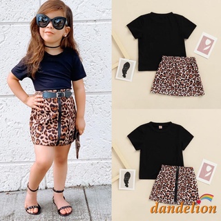 DANDELION-2-7Years baby Girls Summer 2Pcs Outfit , Negro Manga Corta Cuello Redondo (1)