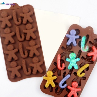 seestar Silicone Chocolate Mold Christmas Crutch Gingerbread Man Bakeware for Chocolate Candy Fudge Ice Jelly Cake Decoration DIY seestar