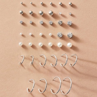 20 pares de aretes redondos pequeños para mujer, diamante, perla, aleación, bola, pendientes simples, conjunto de accesorios de moda regalo (1)