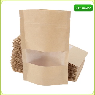 50x bolsa de papel kraft para ventana, bolsas de pie, bolsas de alimentos secos, bolsas de cremallera (4)