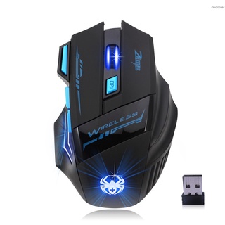 ZELOTES F14 LED Optical Computer Mouse Wireless 2.4G 2400 DPI 7 Buttons Wireless Gaming Mouse Colorful Breathing Lights for Pro Gamer