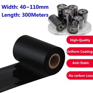 [Stock Listo]40~110mm Cinta de cera de código de barras Cinta de impresora térmica Cinturón monocromático expreso Longitud 300 metros