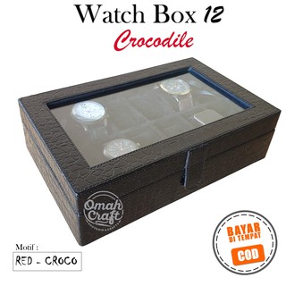 Croco negro - colocar el contenido de 12 motivos cocodrilo/caja de reloj/caja de reloj