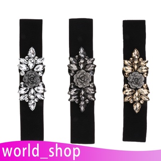 [worldshop] mujer retro rhinestone flor elástica cintura cintura envoltura con botón snap, negro/blanco/oro (4)