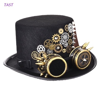 TAST mujeres hombres Steampunk Vintage oro Deluxe Top sombrero con gafas de engranaje remaches de Metal gafas estilo victoriano fiesta de Halloween Bowler Jazz gorra (1)