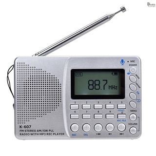 Dedi K607 Radio Portátil AM/FM/SW/TF De Bolsillo MP3 Grabadora Digital Soporte Tarjeta USB REC Tiempo De Sueño