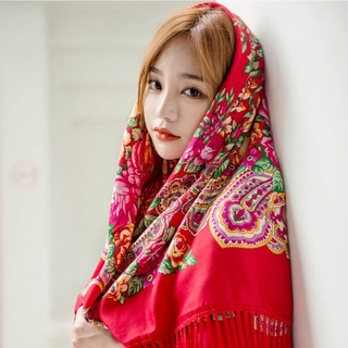 EXPRESS mujer cuadrado bufanda algodón envolturas borla bufanda impresión Pashmina harina moda gran tamaño Vintage chal/Multicolor (9)