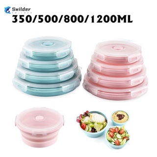 1/4Pcs Collapsible Lunch Box Silicone Round Folding Bowl Portable Picnic Storage Food Container