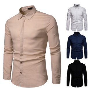 Lgq Camisa Casual color sólido con Mangas largas para hombre