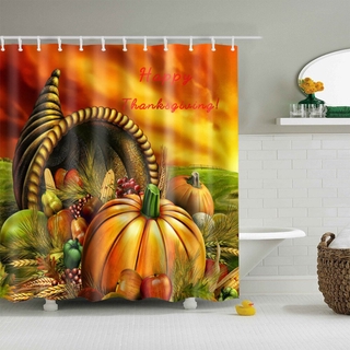 Cortina de ducha especial de Halloween más vendida de Halloween calabaza cortina de ducha de vacaciones esencial impermeable cortina de baño