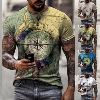 [every]Tops Hombres músculo deportes verano T-Shirt impresión 3D holgado Casual cuello redondo