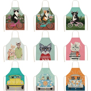 dibujos animados gato impreso mujeres delantal de cocina de algodón lino sin mangas chef cocina delantales accesorios de cocina 68*55cm 0094
