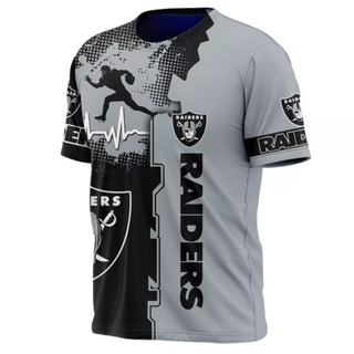 NFL Oakland Raiders Jersey Verano Tendencia De Manga Corta Cuello Redondo Hombres Mujeres Casual Diario Moda Deporte Y Calle Camiseta
