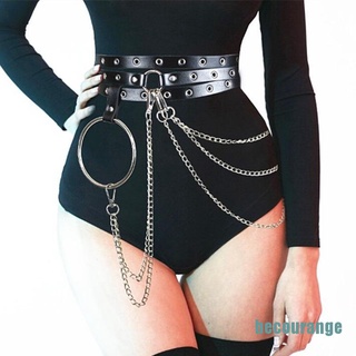 [becourange] punk mujeres arnés de cuero sintético liguero correa de cintura encuadernación cadena negro