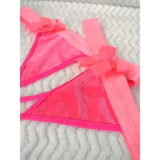 Tanga Victoria's Secret de terciopelo color rosa chicle lencería sexy ropa interior (3)