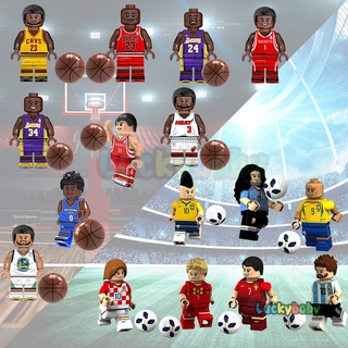 Lego jugadores de fútbol minifiguras Messi Ronaldo Beckham Jordan Kobe James baloncesto Sportman bloques de construcción niños juguetes regalo