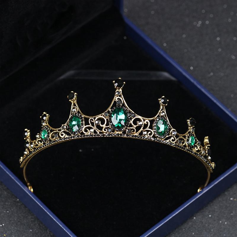 vintage barroco corona niñas aleación artificial esmeralda princesa tiara