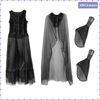[Ready Stock] Vestido gtico victoriano de la bruja del vampiro del Renacimiento Medieval de Halloween Cosplay disfraz con capucha