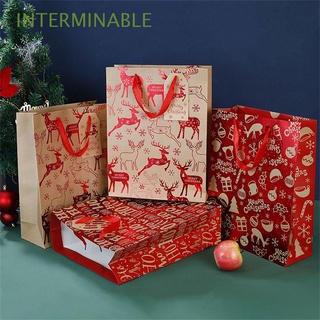 INTERMINABLE 1/10PCS Cajas de regalos Caja de regalo de papel Kraft Favores de la boda Paquete de pastel Bolsas de regalo de Navidad Caso actual Bolsas de embalaje de galletas Regalo de los niños Etiqueta Bolsa para envolver caramelos Navidad Alce