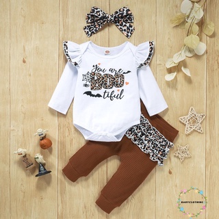 Bbcq-3pcs niño traje, letras mameluco de manga larga + leopardo impresión cintura elástica pantalones + diadema para bebé niñas, 0-18 meses