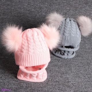 Bebé invierno calentador bufanda bola diseño sombrero bebé cuello de algodón bufandas pañuelos Headwear conjunto
