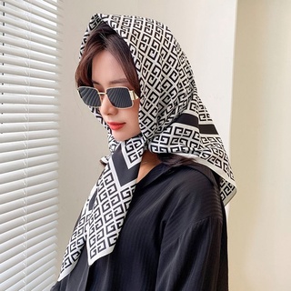 THREEGARDENS Sencillo Bufanda cuadrada Todo partido Bufandas de estilo coreano Bufanda estampada Pañuelo Mujeres Forma geometrica Accesorios de bufanda Seda Envolturas Mantón de mujer (8)