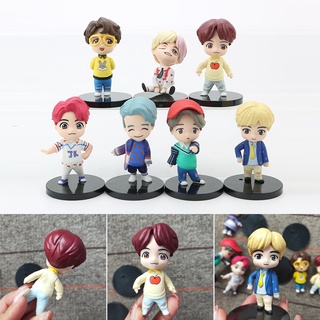 Bangtan Boys Model Set BTS Cartoon Figurine with Base Mini Car Interior Cake Top Ornament for Kpop Fans