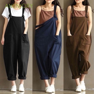 ANENJORY Loose Jumpsuit Plus Size Dungarees Playsuits Womens Cotton Linen Casual Overalls Trousers/Multicolor