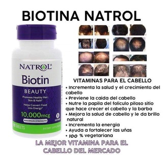 Biotina Natrol Fortalecimiento de Cabello y Uñas 100 Comprimidos (6)