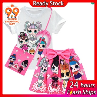 3Pcs bebé niñas camiseta+falda+bolsa de dibujos animados LOLSurprise muñeca encantadora princesa conjunto