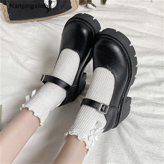 [Nanjingxinbi] 2021 Otoño Modelos mary jane Pequeños Zapatos De Las Mujeres Japonesas Cuero Tacón Alto retro Plataforma