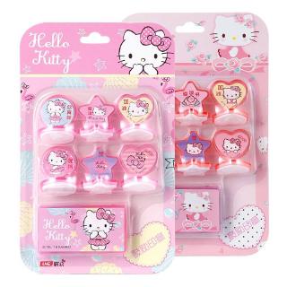 7 unids/Set Hello Kitty sello de dibujos animados juguetes niños Scrapbooking sello Whit Inkpad (1)